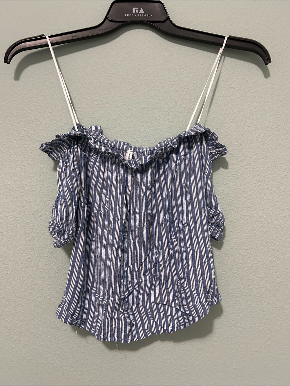 Bershka Blue and White Striped Off-Shoulder Camisole